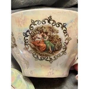 Kahla Germany Lusterware Tea Set Cup Bowl Plate Gold Gilt Figural Vintage GDR